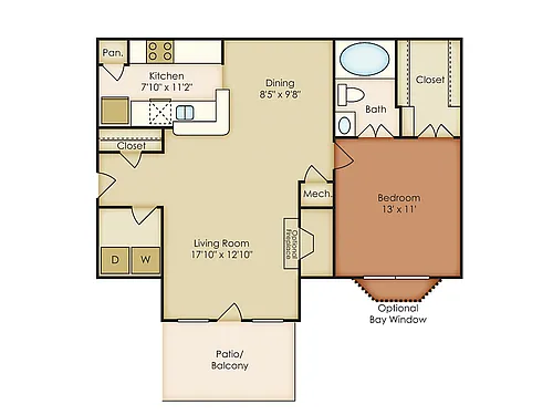 Floor plan 1 Bed, 1 Bath B (80% Income Restricted)