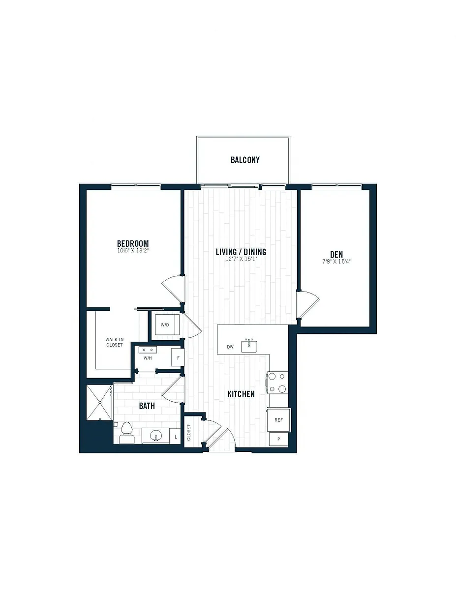 Floor plan B9D | 1 Bed | 1 Bath | Den
