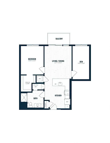 Floor plan B9D | 1 Bed | 1 Bath | Den