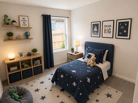 Comfortable secondary bedroom with neutral tones and plush carpeting