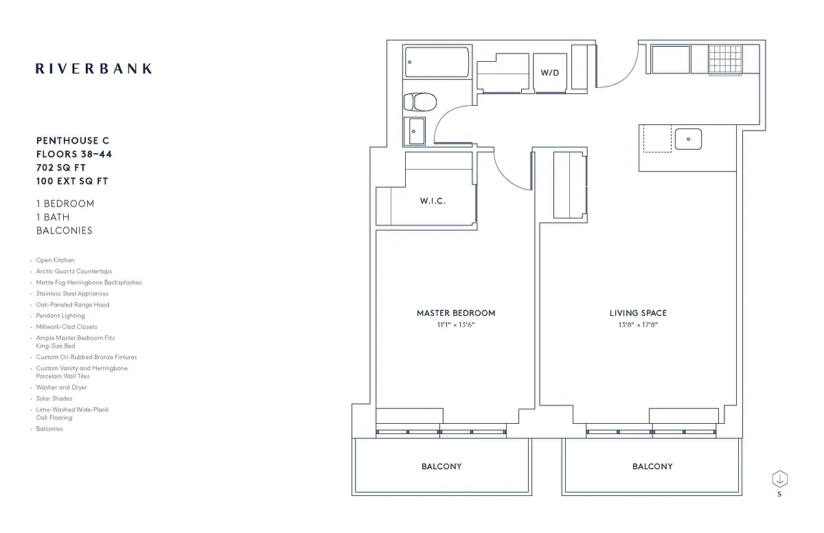 Floor plan C Line Floors 38-44 (1 Bed PH)