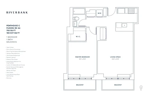 Floor plan C Line Floors 38-44 (1 Bed PH)
