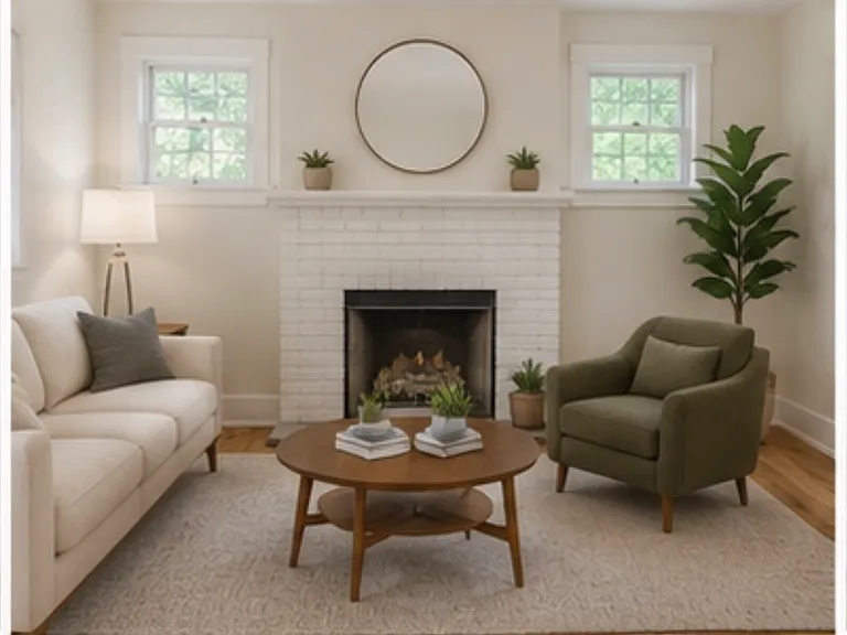 Front room with fireplace