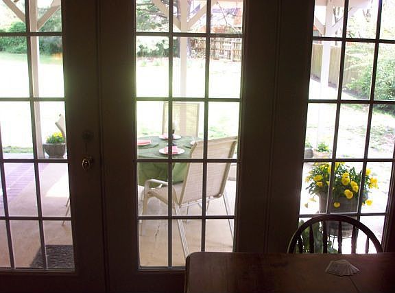 Close-up of double-paned  French doors.