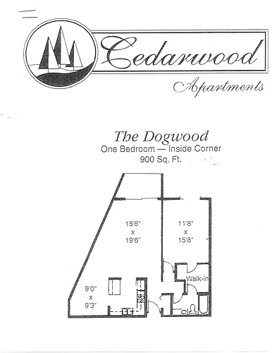 Floor plan 1 Bedroom 1 Bathroom - 900 Sq Ft