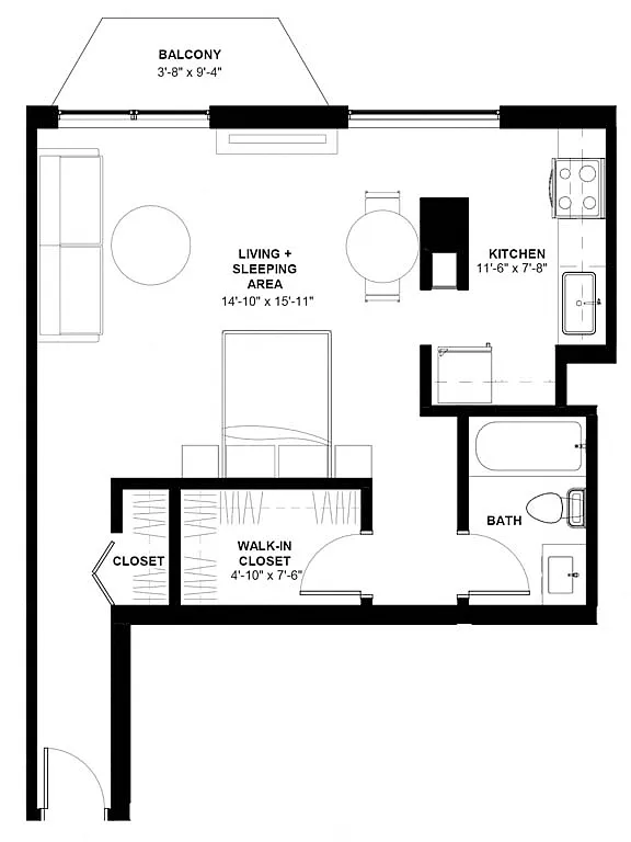 Floor plan Studio - 1 Bathroom