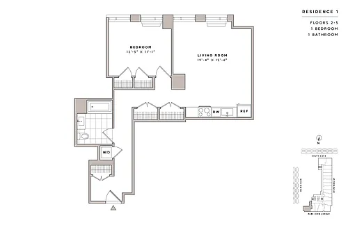 Floor plan 1 Bed1 Bath-A12