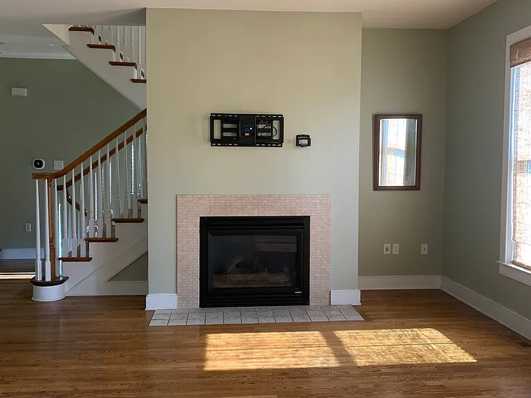 kitchen / dining / living space - gas fireplace and mount for TV