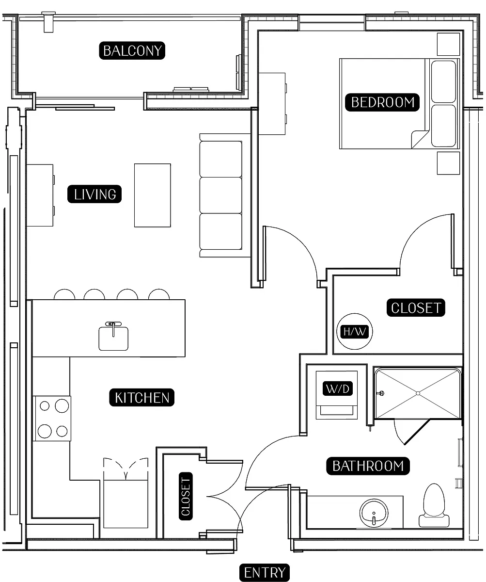 Floor plan 1BD Floor Plan B w/ Private Balcony