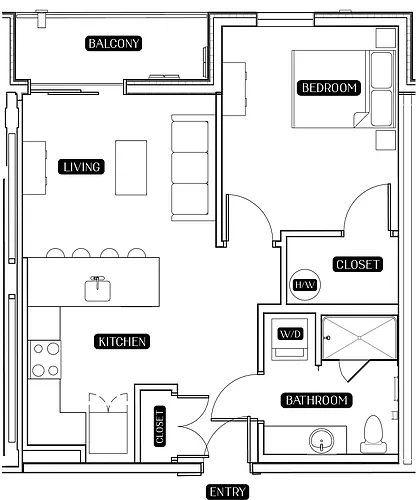 Floor plan 1BD Floor Plan B w/ Private Balcony