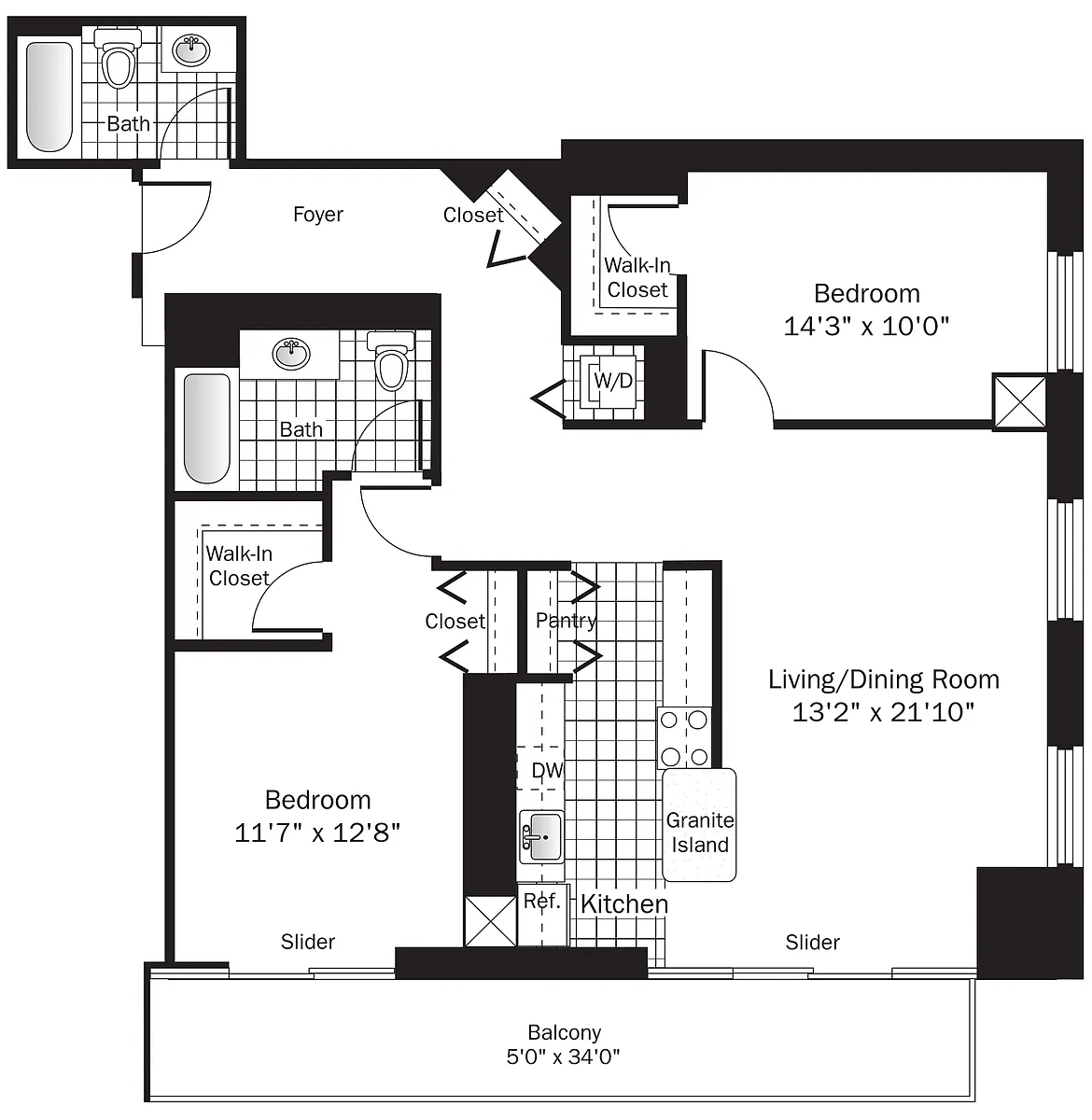 Floor plan UNIT 1 (2BR/2BA)