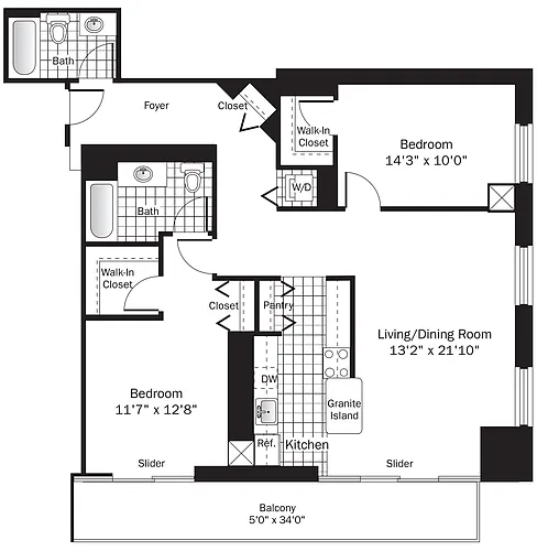 Floor plan UNIT 1 (2BR/2BA)