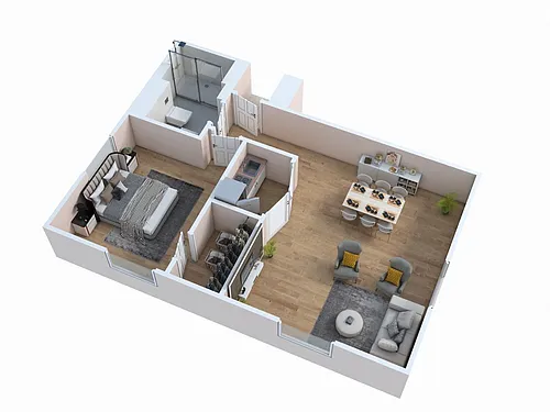 Floor plan 1 Bed 1 Bath - Peninsula