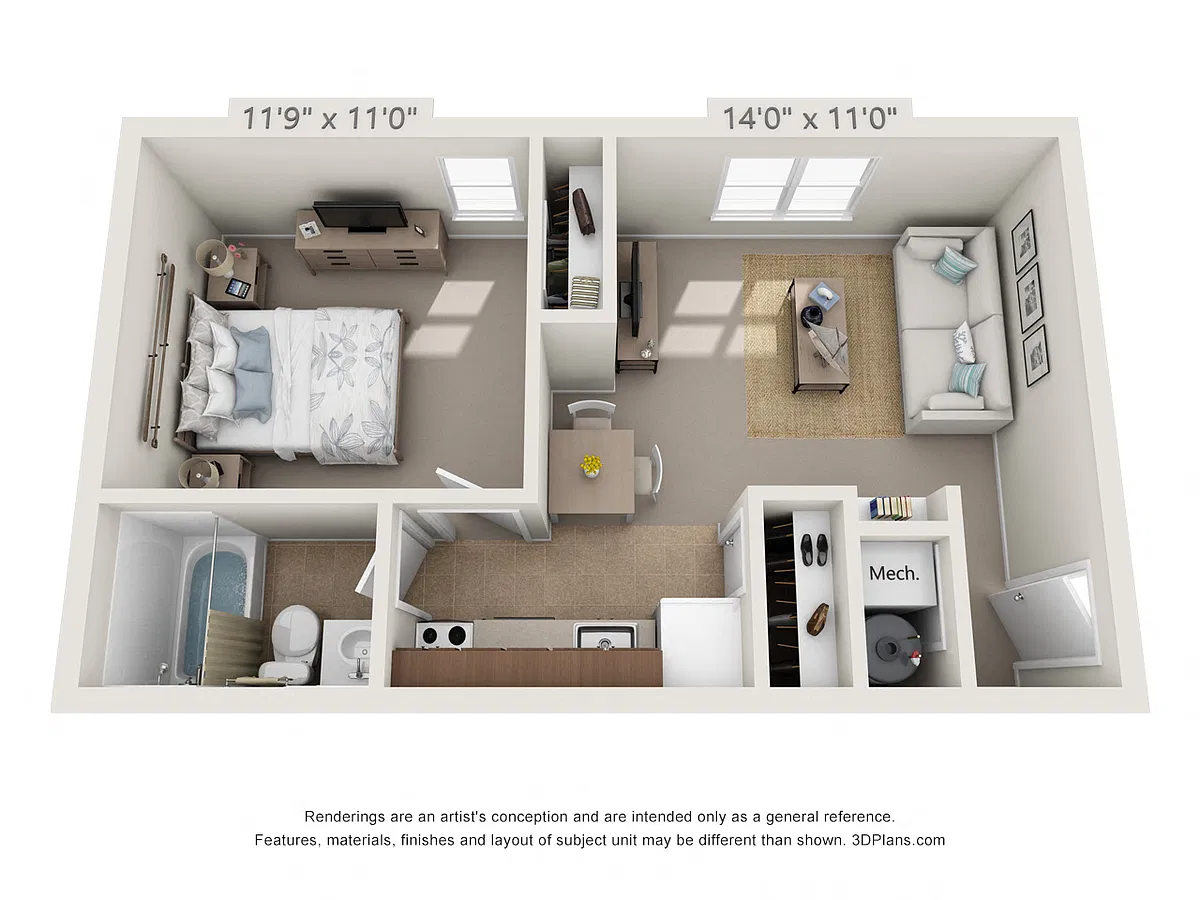Floor plan Cedar (Upper)1 Bedroom, 1 Bath