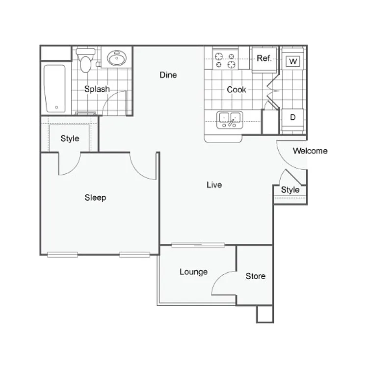 Floor plan 1 Bed 1 Bath A