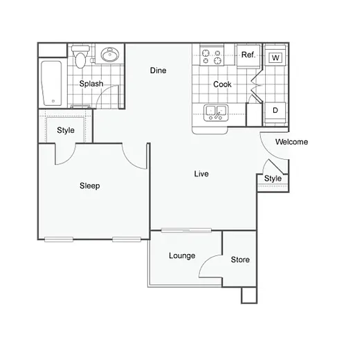 Floor plan 1 Bed 1 Bath A