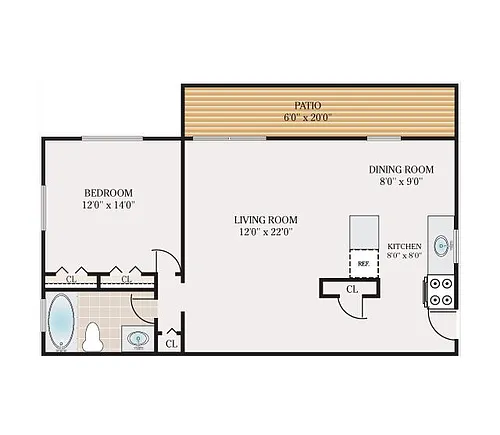 Floor plan 1 Bedroom 1 Bathroom