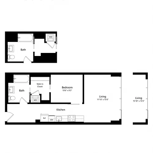 Floor plan 1 Bedroom - 1 Bath | Aj7