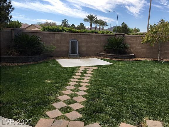 Green, fully fenced back yard.