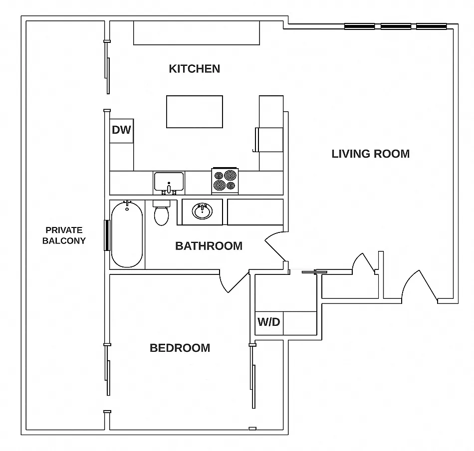 Floor plan 1 Bed / 1 Bath: Type C