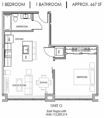 Floor plan One Bedroom One Bath Lofts
