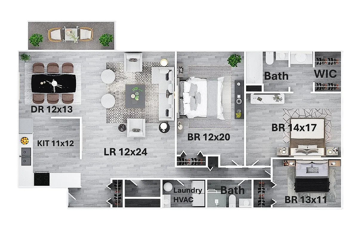 Floor plan Three Bedroom Two Bath
