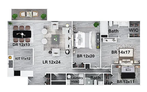 Floor plan Three Bedroom Two Bath