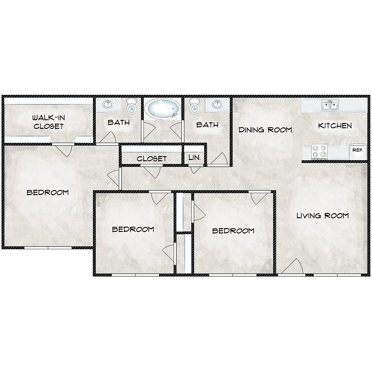 Floor plan 3 Bedroom 1 and a Half Baths