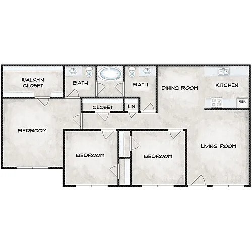 Floor plan 3 Bedroom 1 and a Half Baths