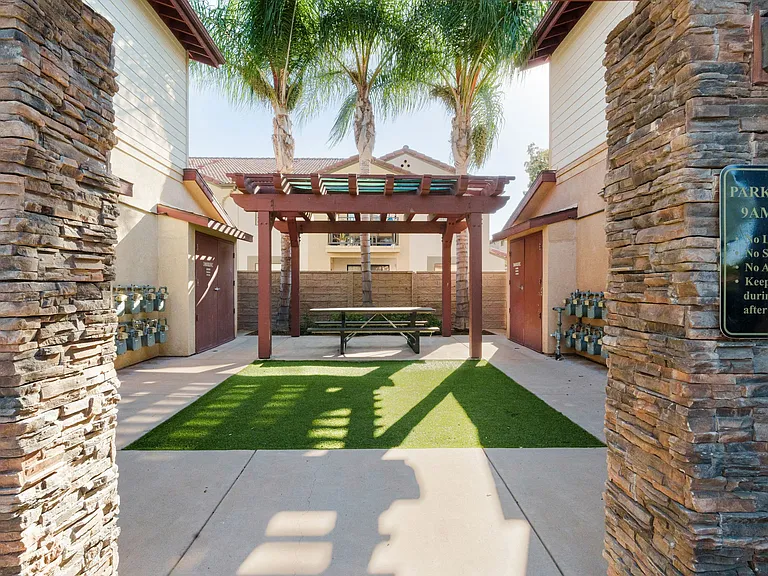 Community area at The Nines Townhomes in Escondido, California.