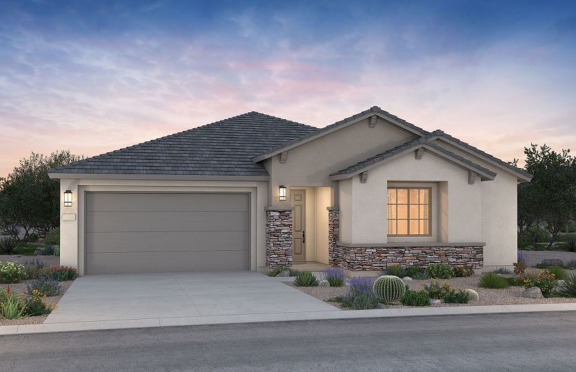 The Stella at Savio Ridge s home exterior B elevation offers stone accents.