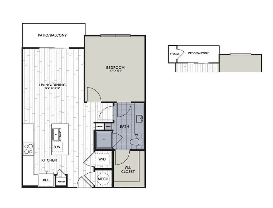Floor plan A2.2 - One Bedroom, One Bathroom