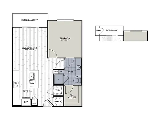 Floor plan A2.2 - One Bedroom, One Bathroom