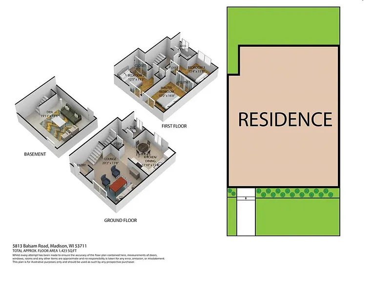 Floorplan shows 3-bedroom unit; 2 bedroom units are the same layout, with 2 bedrooms and a full bath upstairs