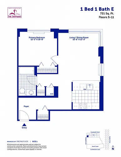 Floor plan 1 Bed 1 Bath E