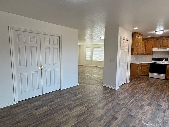 dining room with view of living room with pocket doors closed for privacy