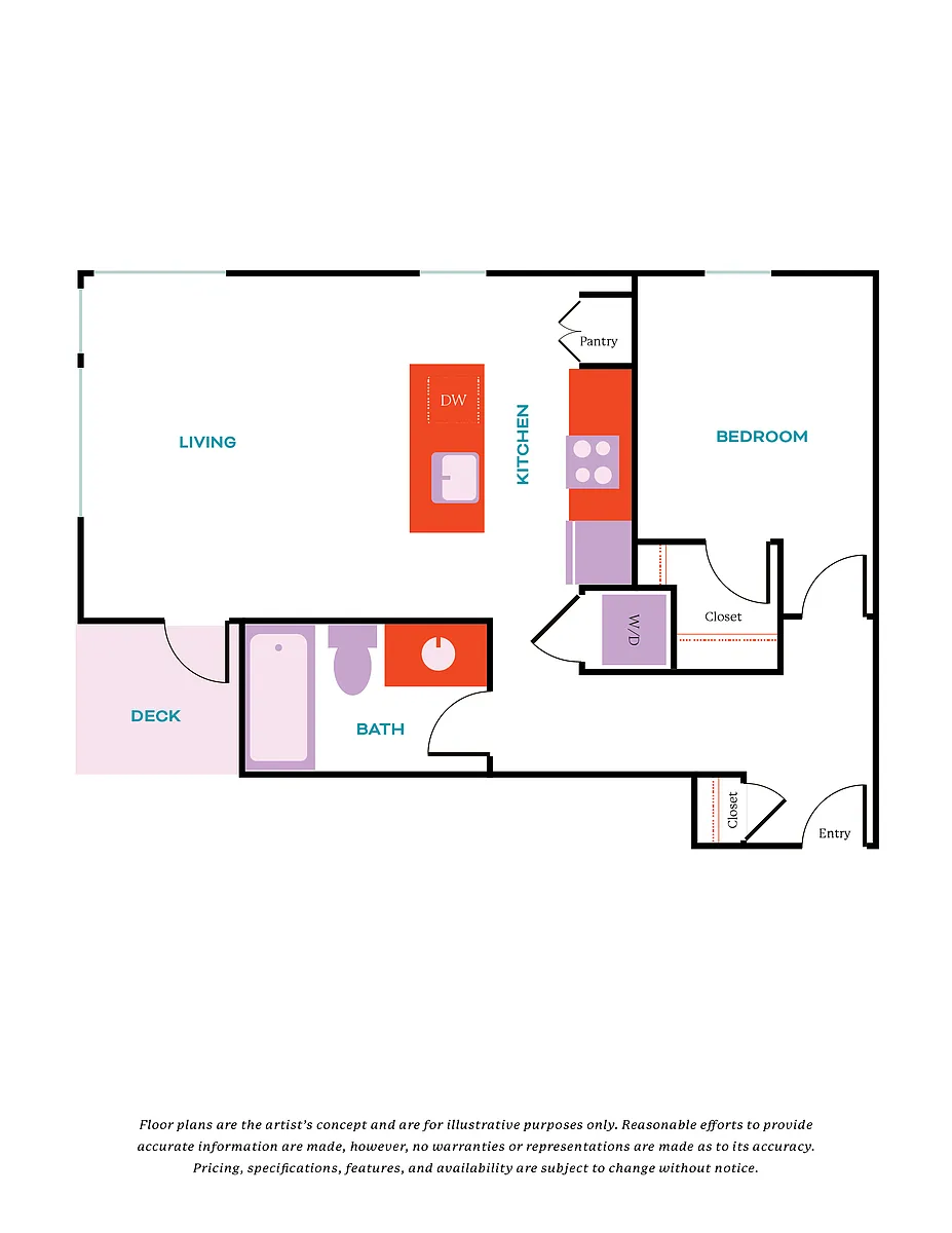 Floor plan 1 Bed, 1 Bath - Apt E (Income Qualified)