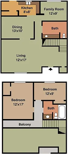 Floor plan 2 Bedroom Townhome