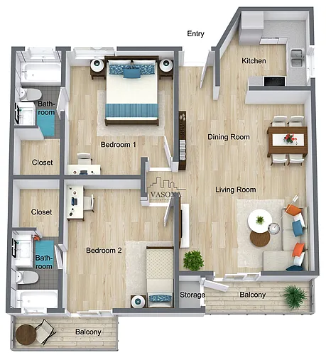 Floor plan 2 Bedroom 2 Bath