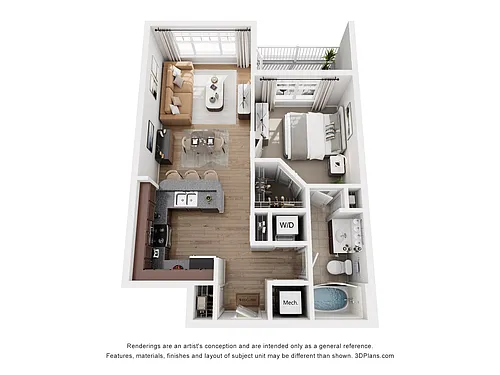 Floor plan A1 MONTEREY - 1 Bedroom, 1 Bathroom