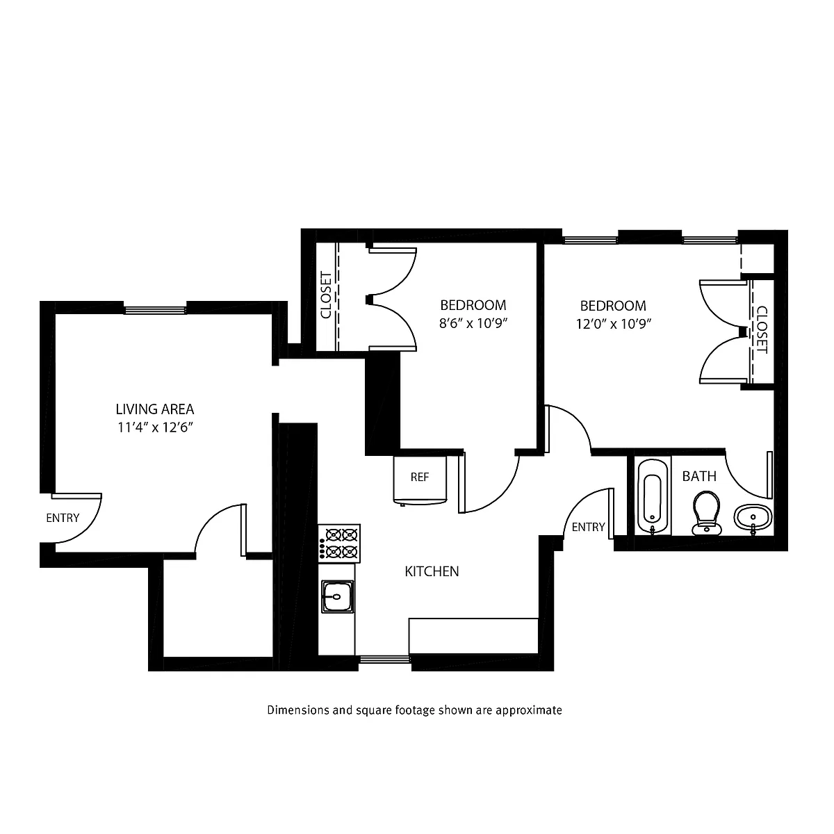 Floor plan 2 Bedrooms, 1 Bath