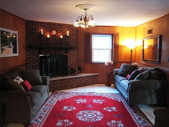 Wood burning fireplace room.