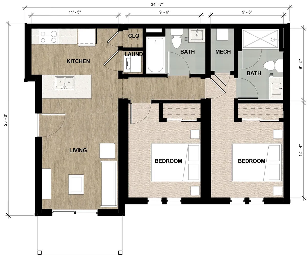 Floor plan 2 Bed 2 Bath