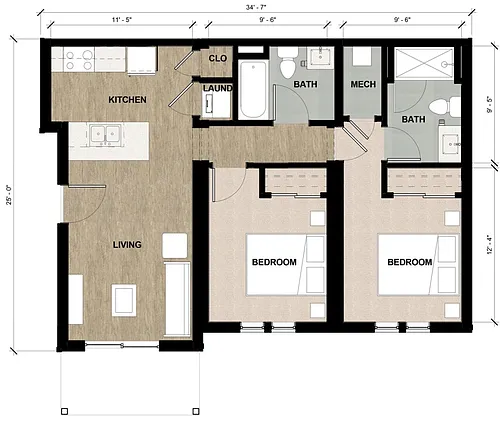 Floor plan 2 Bed 2 Bath