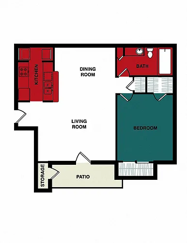 Floor plan 1 Bed 1 Bath - Kensington (658 sq ft)