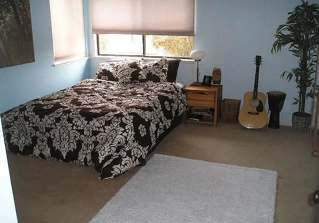Master bed with vaulted ceilings
