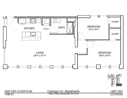 Floor plan c2-1196 - 2 bed, 1 bath