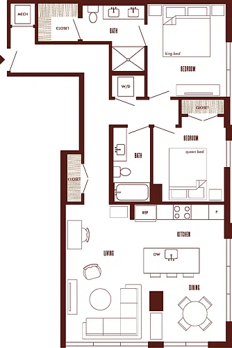 Floor plan 2 Bed/2 Bath-B1