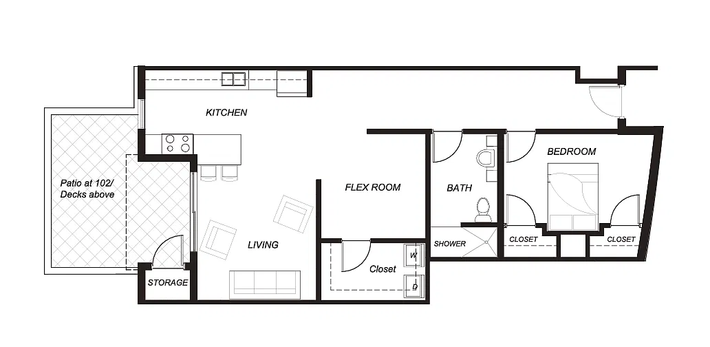 Floor plan Two Bed 1 bath