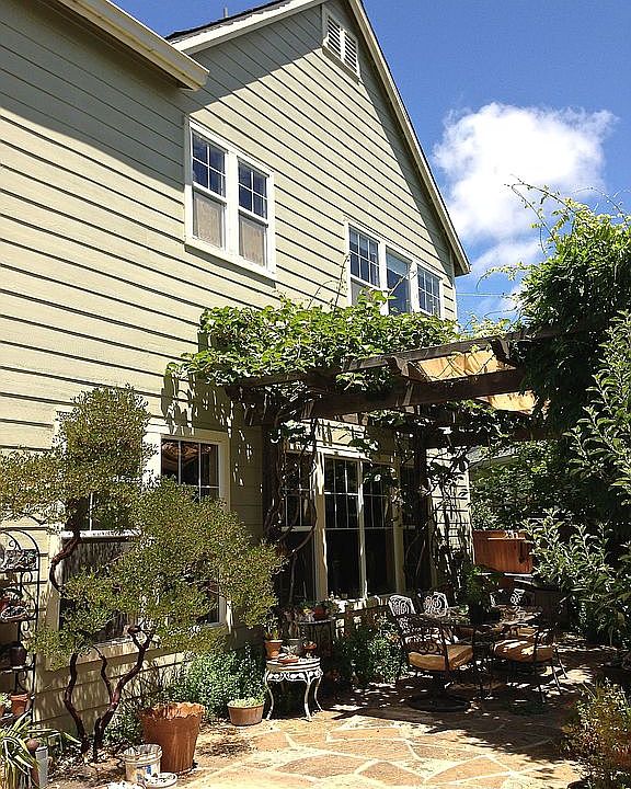 Back patio with trellis